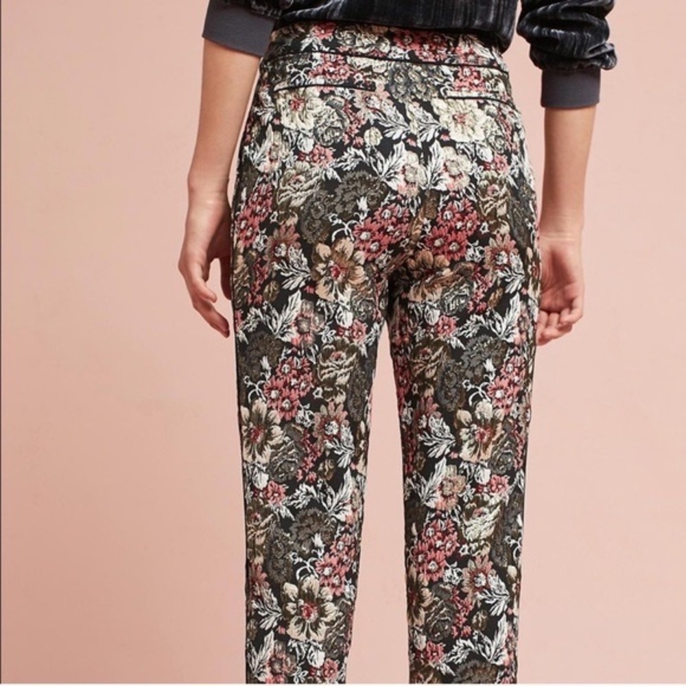 Anthro Maeve Floral Metallic Jacquard Trouser Pants